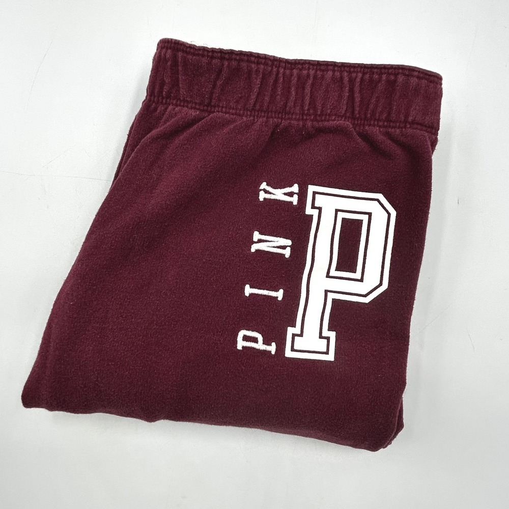 Pink Victoria's Secret Sweatpants Maroon Womens XS Varsity Stripe Logo